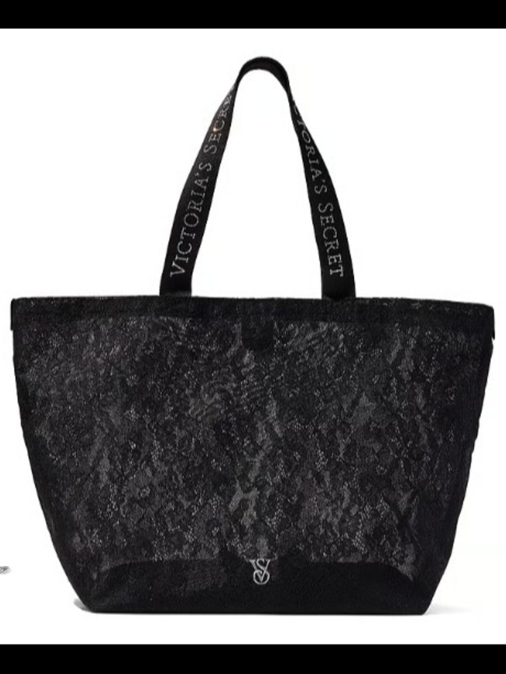 Victoria's Secret Black Lace Tote with Logo Straps
